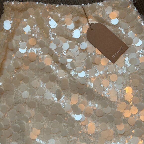 MESHKI Maude Transparent Sequin White Bridal Mini Skirt With Split - Small - Picture 8 of 8